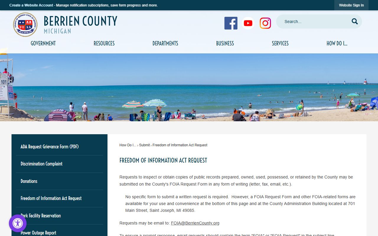 Berrien County jail mugshots FOIA request page