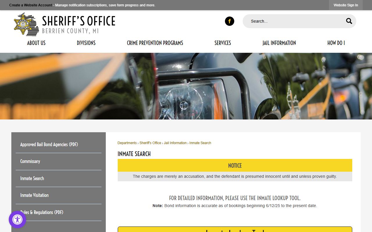 Berrien County inmate records official inmate search landing page